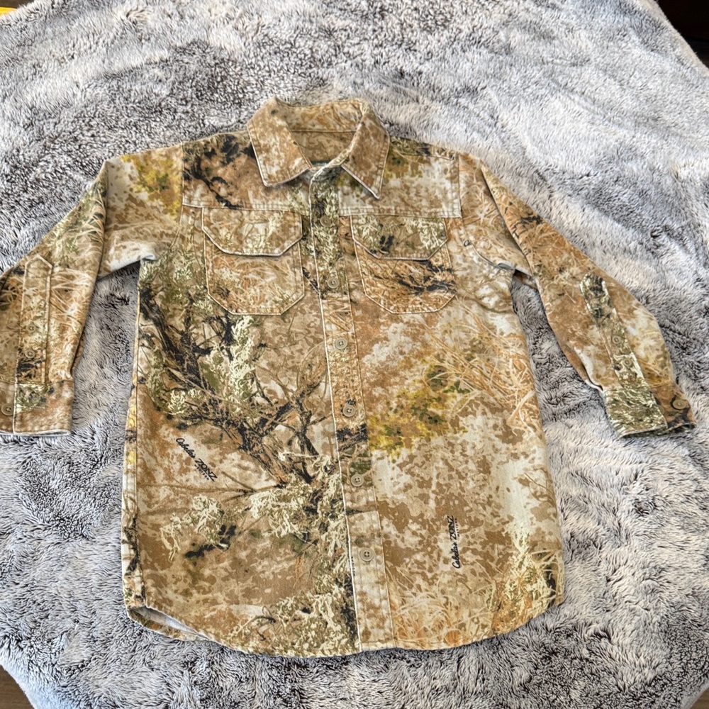 Cabelas Zonz Western Long‎ Sleeve Button Up Camo Hunting Shirt Boys 4 Outdoors